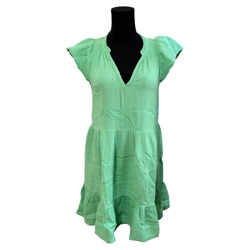 Nation LTD. Padma Mini Dress Ruffled Cotton Gauze Fabric Midori Green Size Small